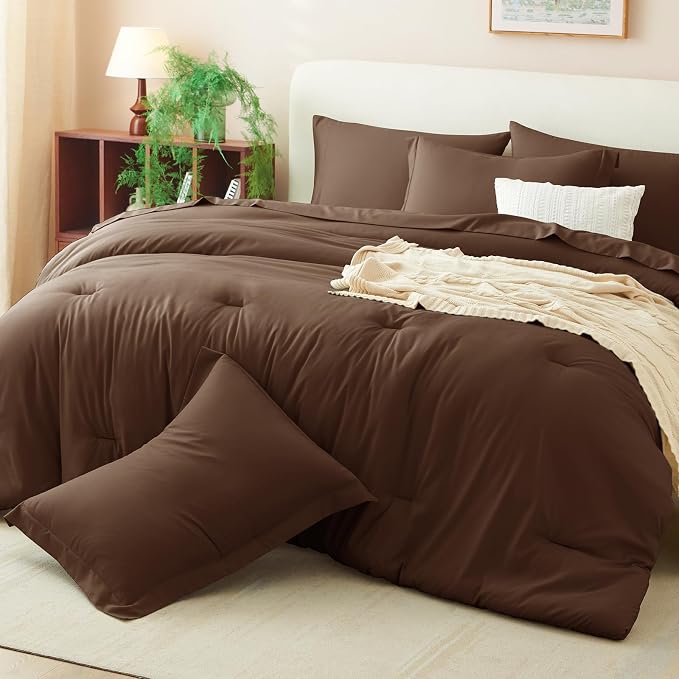 CozyLux Oversized King Comforter Set Brown, 7 Pieces Bed in a Bag Comforter Set - Image 9