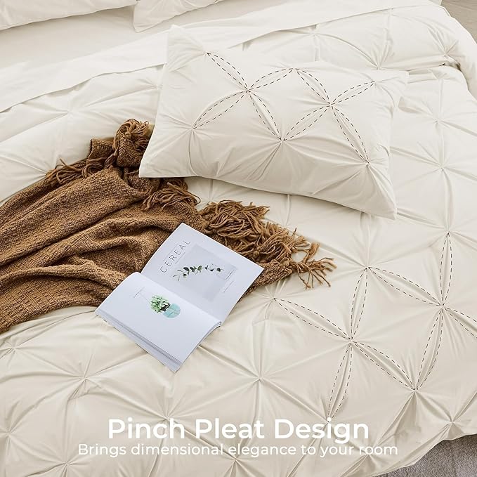 Sasttie California King Comforter Set, 7-Piece Bed in a Bag Cal King, Pintuck - Image 4