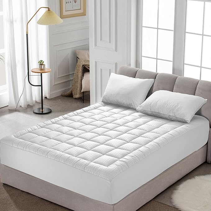 HYLEORY Full XL Mattress Pad Quilted Fitted Mattress Protector Cooling Pillow - Image 7