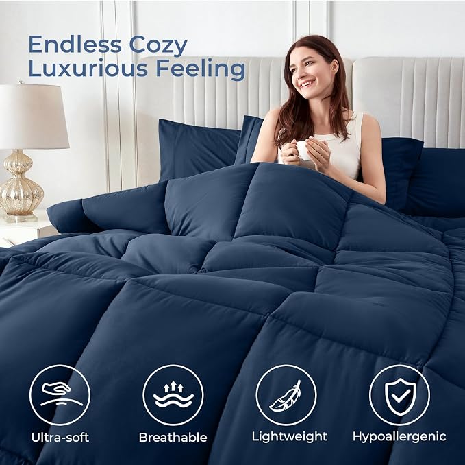 Sasttie Super King Comforter Set, 7 Pieces Extra Large Bed in a Bag, Complete - Image 2