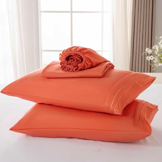 ROSE&RISY Orange Red Full Sheet Set, 4 Pieces Soft Bedding Full Sheet Set - Image 6