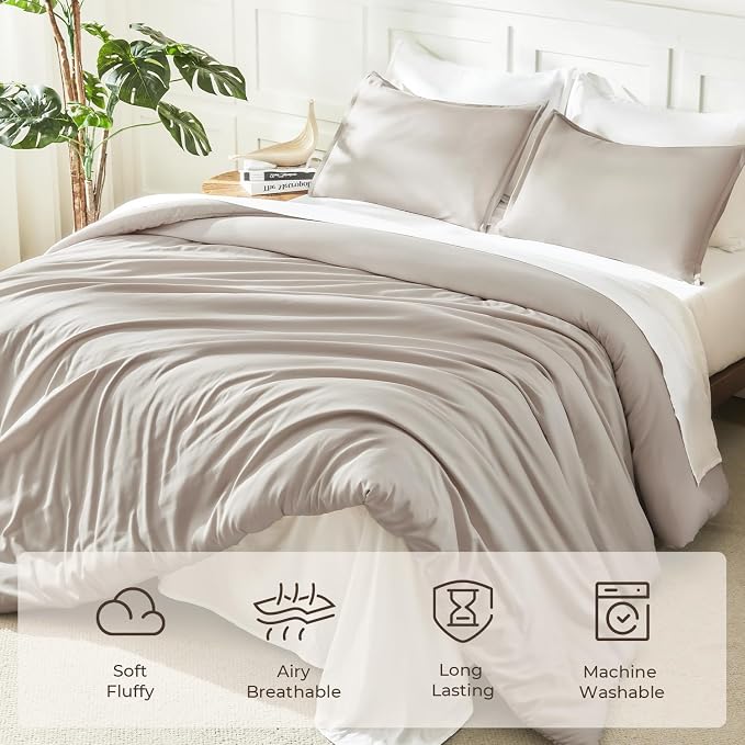 Litanika Linen Grey Comforter Set King Size, 3 Pieces Lightweight Solid Bedding - Image 3