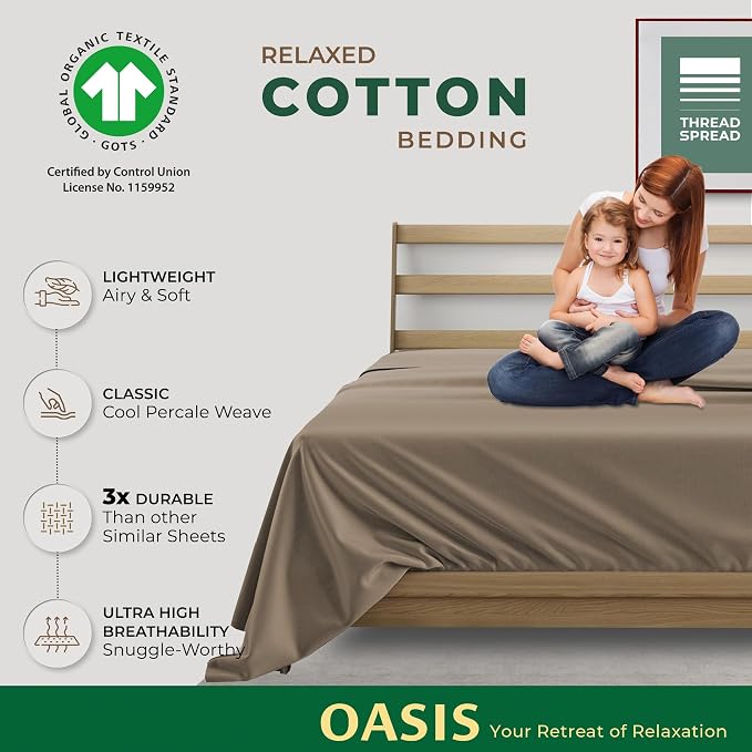 THREAD SPREAD 100% Organic Cotton Percale Flat Sheet Twin XL Size - Image 2