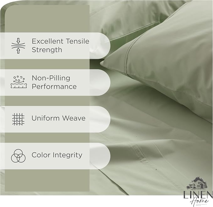 Linen Home 100% Cotton Percale Sheets Twin XL Size, Deep Pocket, 3 Pieces Set - Image 2