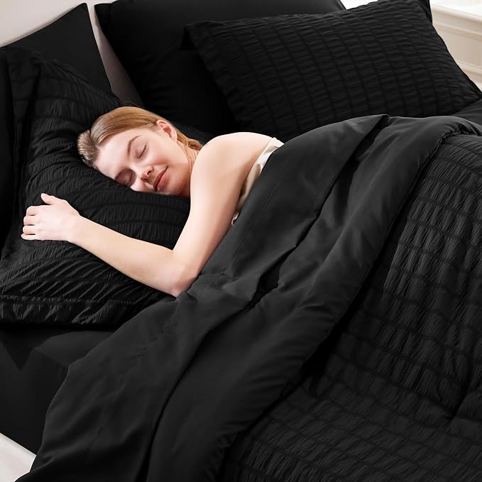 CozyLux King Size Comforter Set Black Seersucker 7 Pieces Bed in a Bag King - Image 5