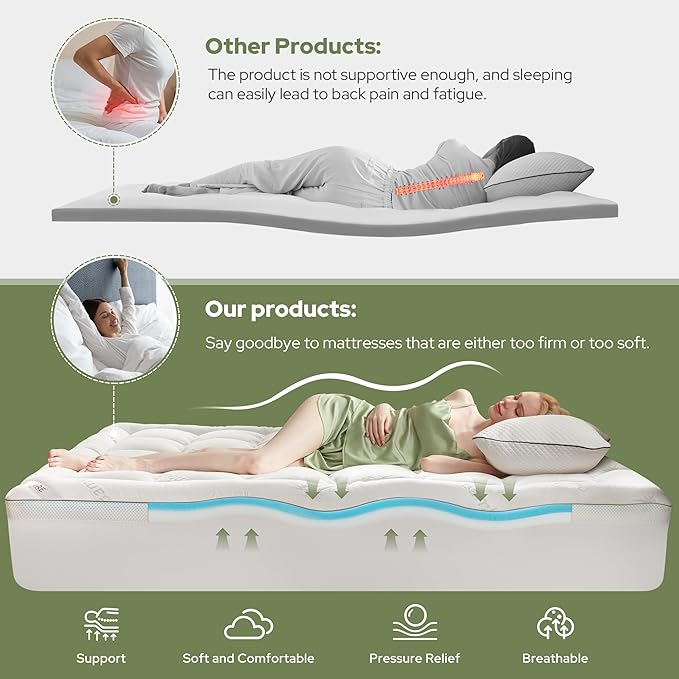 BEDLORE 4 Inch Memory Foam Mattress Topper Twin, 2-in-1 Dual Layer Design - Image 3