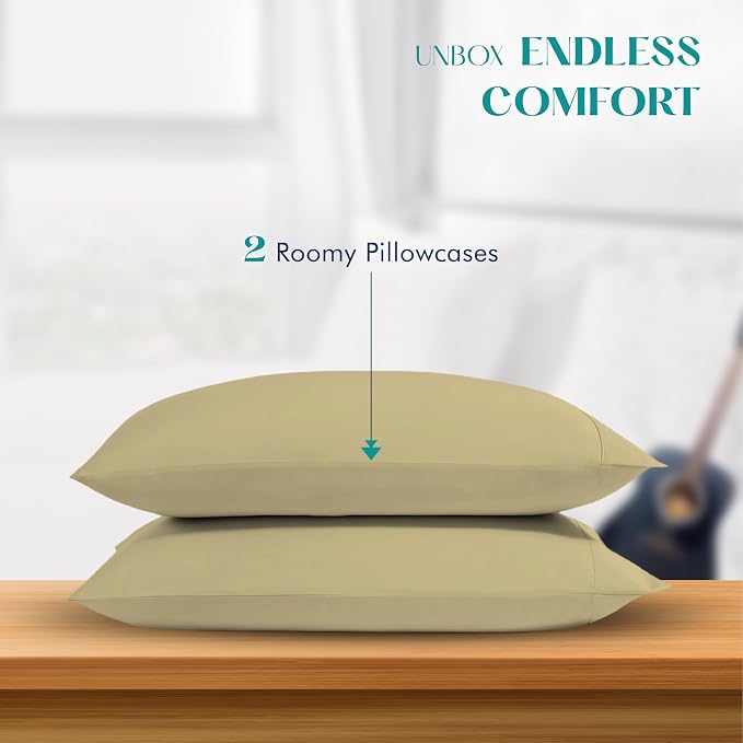 XOOX Linen 100% Egyptian Cotton Queen Pillow Cases Set of 2 - Image 3