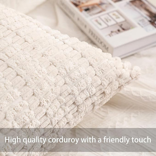 Aegero Pack of 2 Corduroy Decorative Throw Pillow Covers 12x20 InchSoft Boho - Image 2
