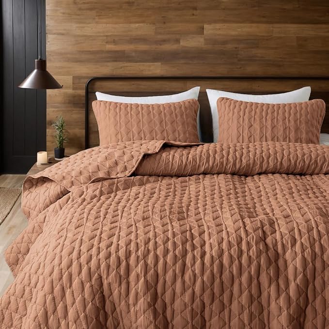 WDCOZY Burnt Orange Oversized California Cal King Size Quilt Bedding Sets - Image 8