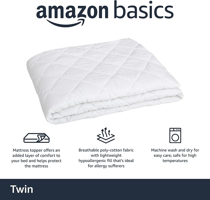Amazon Basics Hypoallergenic Quilted Mattress Topper Pad, 18 Inches Deep - Image 2