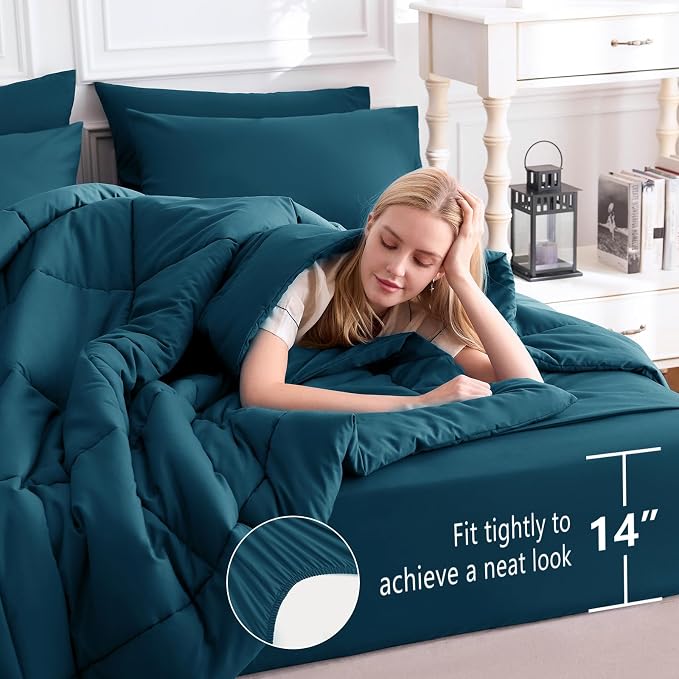 CozyLux King Size Comforter Set Lyons Blue, 7 Pieces Bed in a Bag, All Season - Image 5