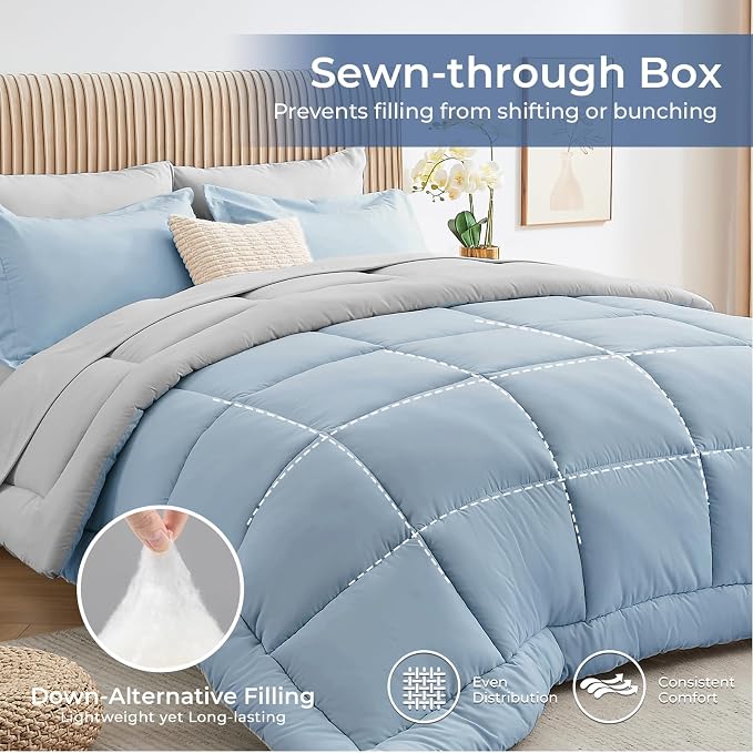 Sasttie Full Size Comforter Sets, 7 Pieces Reversible Bed in a Bag Full - Image 4