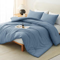 CozyLux Grayish Blue Full Size Comforter Set, 3 Pieces Dusty Blue Solid by CozyLux