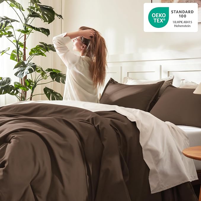 Litanika Brown Comforter Set Twin/Twin XL Size, 2 Pieces Lightweight Solid - Image 4