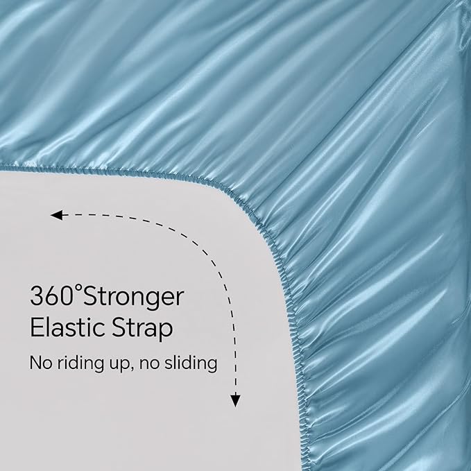 BEDELITE Satin Sheets Queen Size Bed Set, Luxury Soft Airy Blue Silky Sheets - Image 5