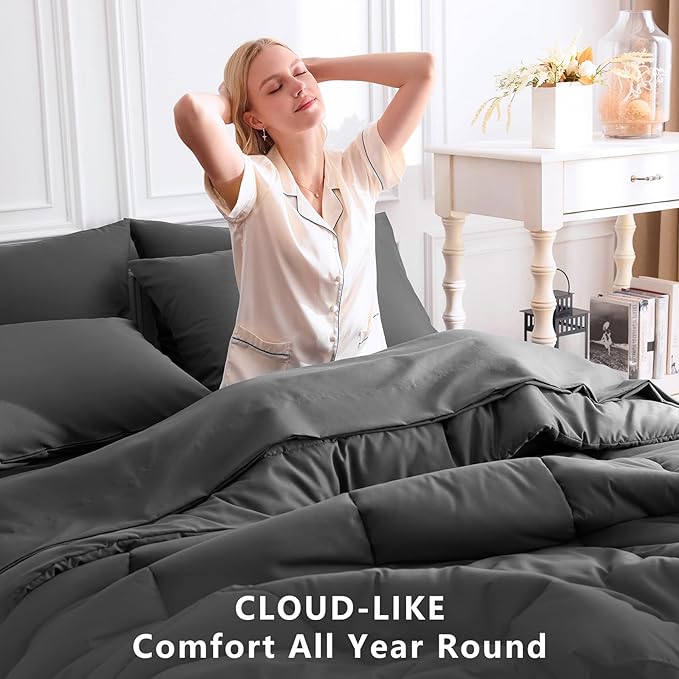 CozyLux Twin XL Comforter Set Dark Grey, 5 Pieces Twin Extra Long Bed in a Bag - Image 4