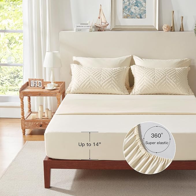 Zzlpp Full Comforter Set 7 Pieces, Cream Tufted Bed in a Bag - Image 6