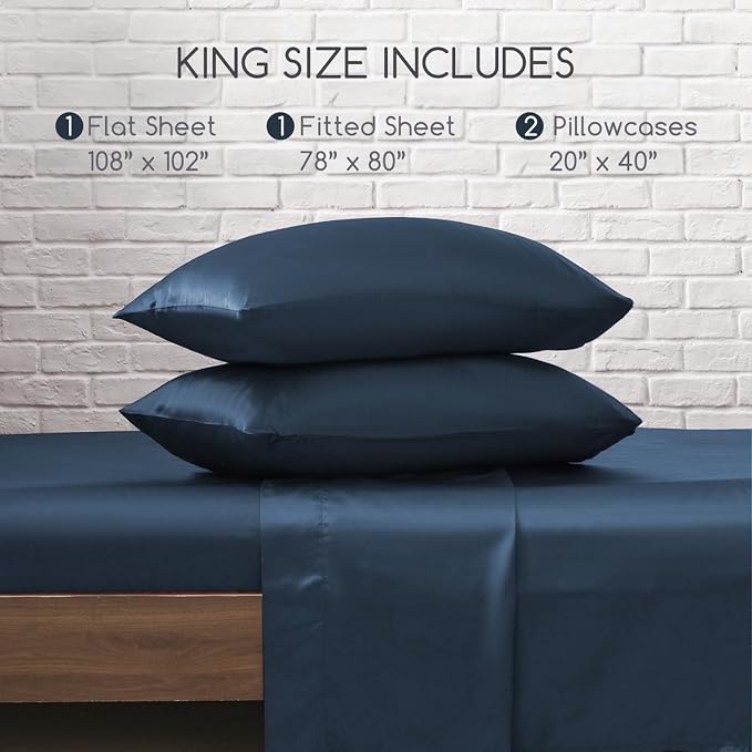 MR&HM Satin Bed Sheets with Elastic Corner Straps, King Size Sheets Set - Image 7