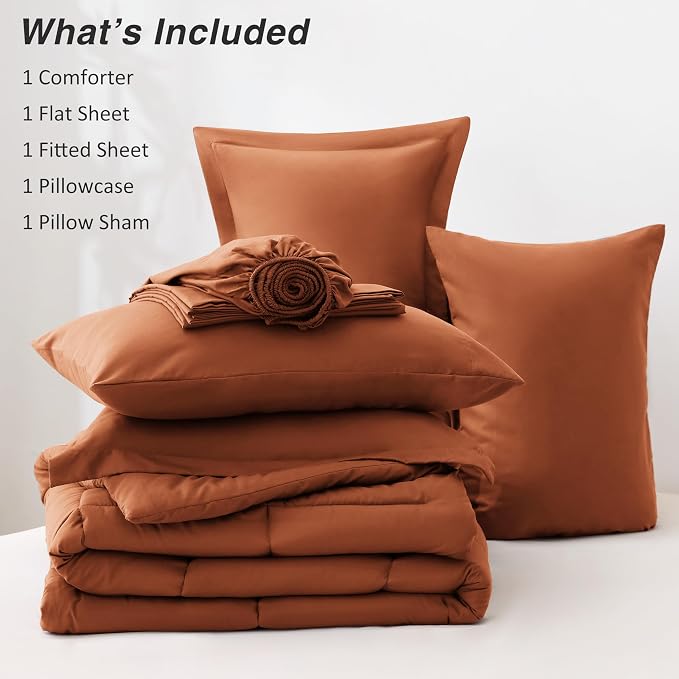 Love's cabin King Size Comforter Set Burnt Orange, 7 Pieces King Bed in a Bag - Image 8
