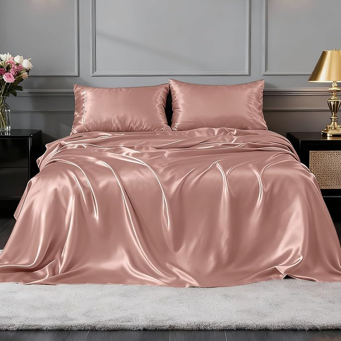FreshCulture Satin Sheets Queen Size Bed Set- 4 Piece Luxury Soft Silky Queen - Image 2