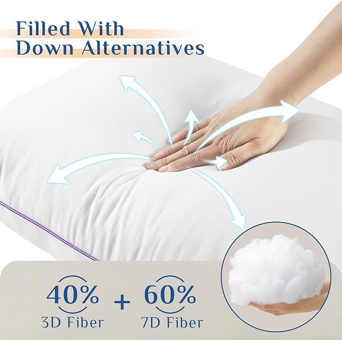 JOLLYVOGUE Pillows Queen Size Set of 4, Washable Supportive Bed Pillows - Image 3