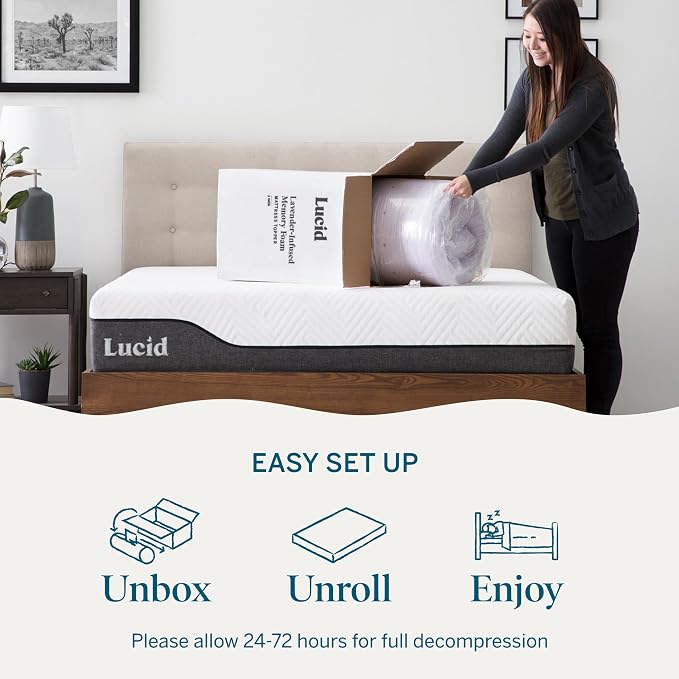 Lucid 4 Inch Lavender Memory Foam Mattress Topper, Twin XL Size – Essential Oil - Image 2