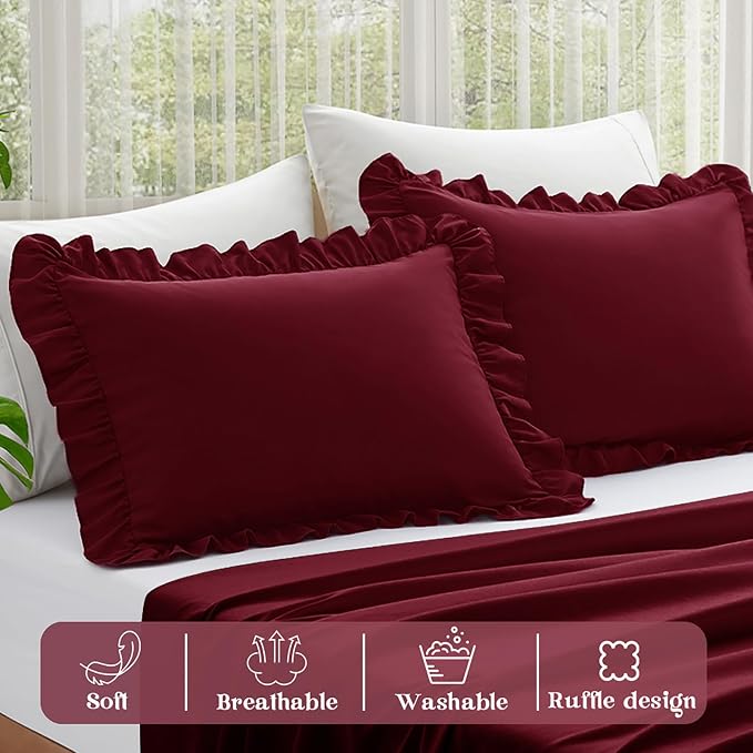 KKJIAF Ruffle Pillow Cases Queen Size Set of 2, Ruffled Pillow Covers - Image 4