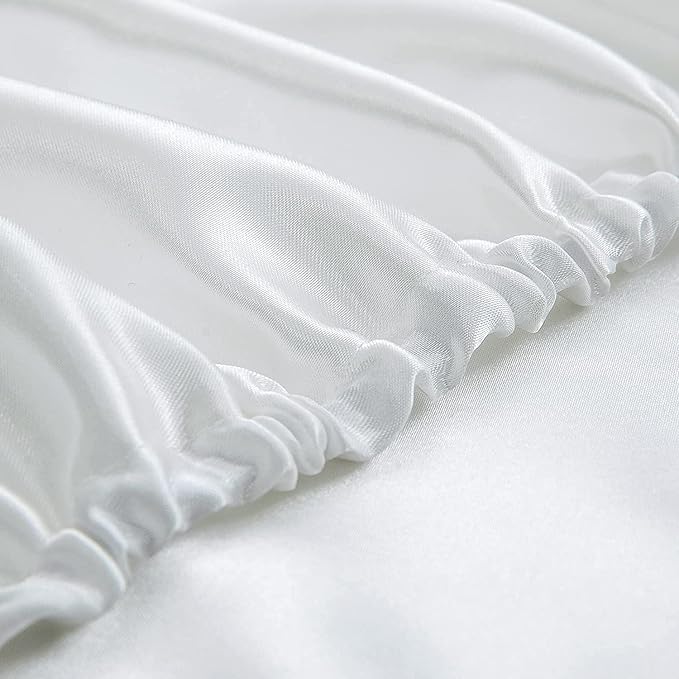 Homiest White Satin Fitted Sheet King Size, Deep Pocket, Luxury & Ultra Soft - Image 4