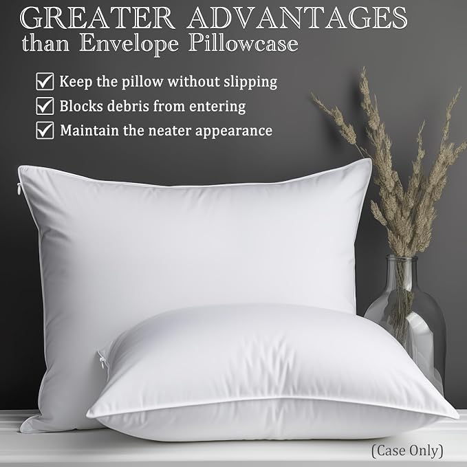 Pillow Protectors with Zipper Queen Size-100% Cotton Pillowcases - Image 2