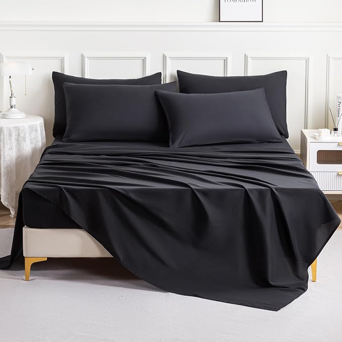 Lavisun King Flat Sheet, 6 Pack Black King Bed Sheet Only - Image 7
