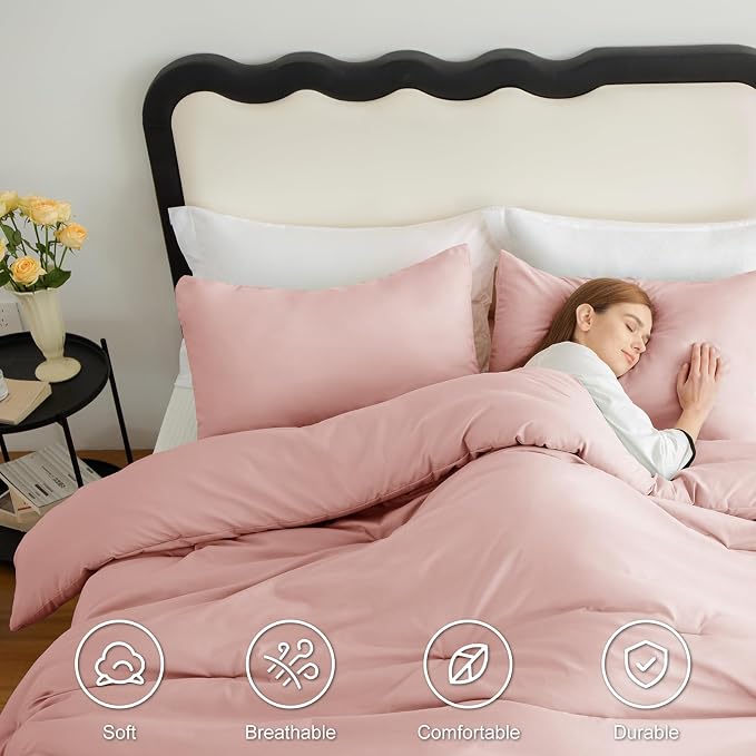 CozyLux King Size Comforter Set Blush Pink, 3 Pieces Solid Comforters King Size - Image 5