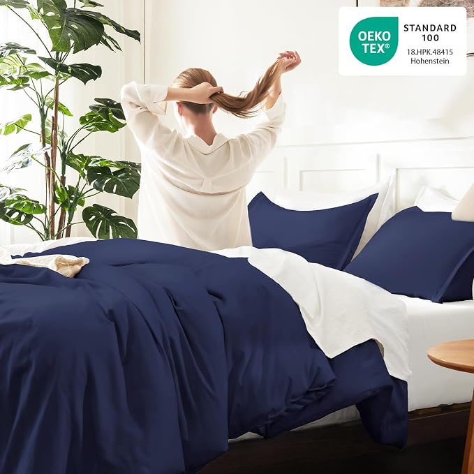Litanika Comforters Navy Blue Super King Size, 3 Pieces Lightweight Solid - Image 4