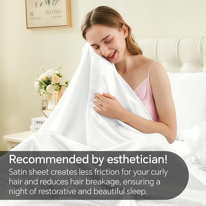 BEDELITE Satin Sheets Queen Size Bed Set, Luxury Soft White Silky Sheets - Image 4