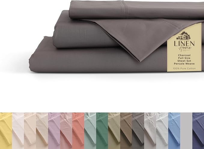 Linen Home 100% Cotton Percale Sheets Full Size, Deep Pocket, 4 Pieces Set by LINENHOME