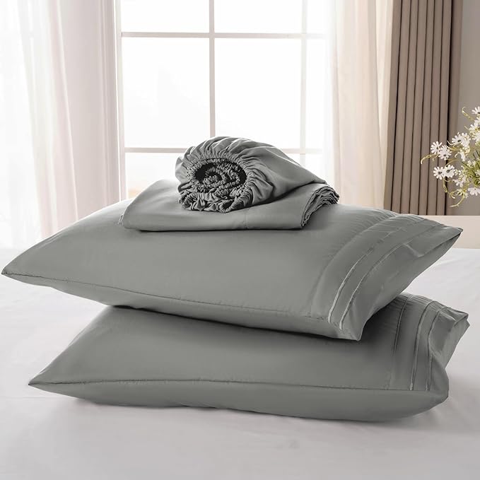 ROSE&RISY Light Grey Full Sheet Set, 4 Pieces Soft Bedding Queen Sheet Set - Image 6