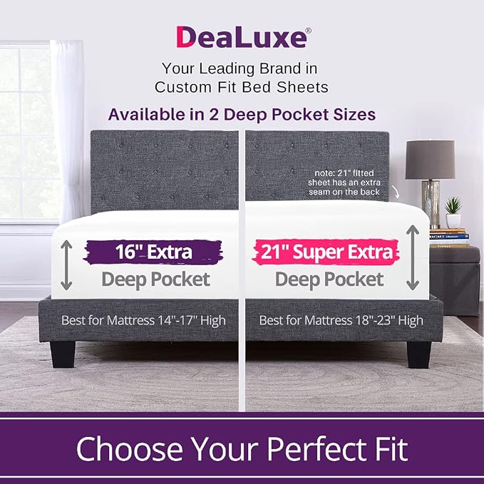 DeaLuxe Cal King Fitted Sheet Only Deep Pocket - 17in - 21in Inch + Extra Deep - Image 2