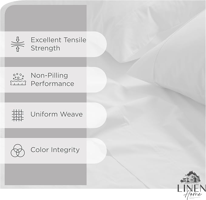Linen Home 100% Cotton Percale Sheet Set, Queen Size, Snow White, Deep Pocket - Image 2