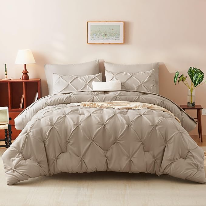 CozyLux Full Size Comforter Sets Wheat, 7 Pieces Pintuck Bed in A Bag Wheat - Image 9