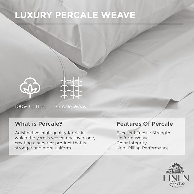 Linen Home 100% Cotton Percale Weave Fitted Sheet, Full Size, 1 Deep Pocket - Image 2