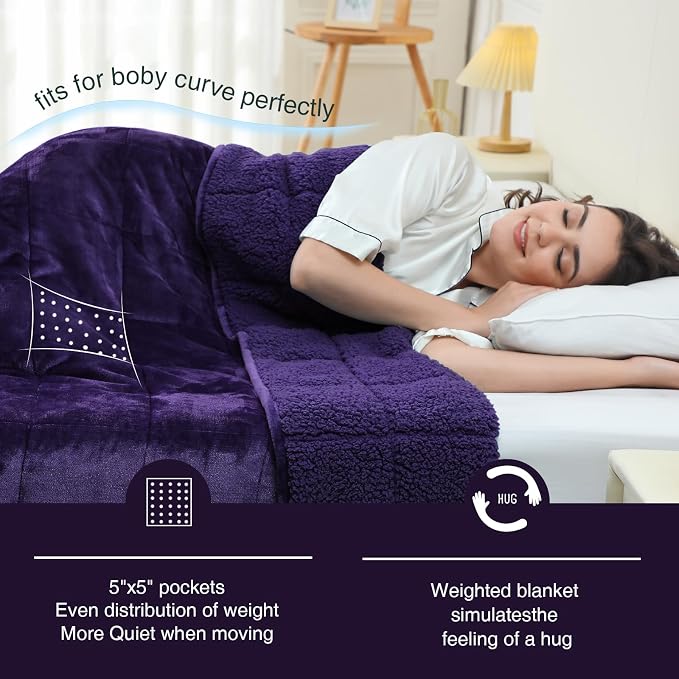 Aemicion Weighted Blanket Queen Size 20lbs, Dual Sided Cozy Fluffy Sherpa Heavy - Image 3