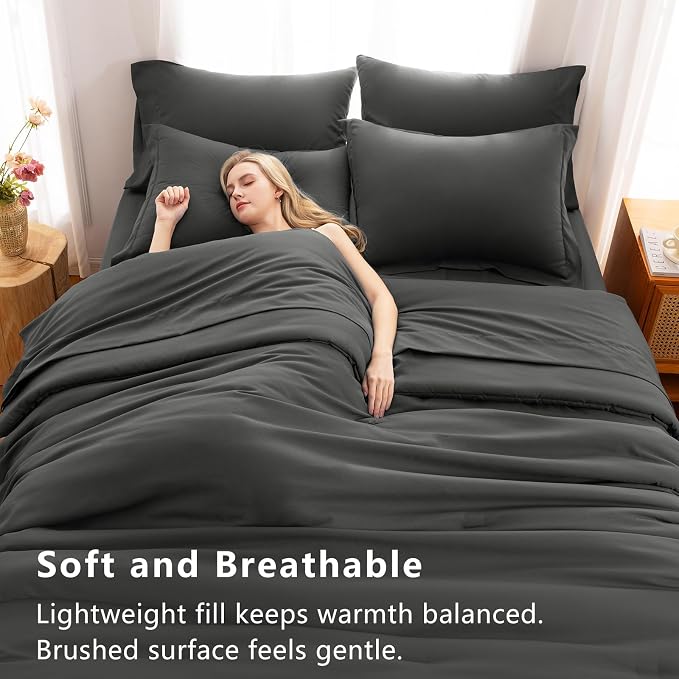 CozyLux Queen Comforter Set Dark Grey, 7 Pieces Bed in a Bag Queen Comforter Set - Image 5