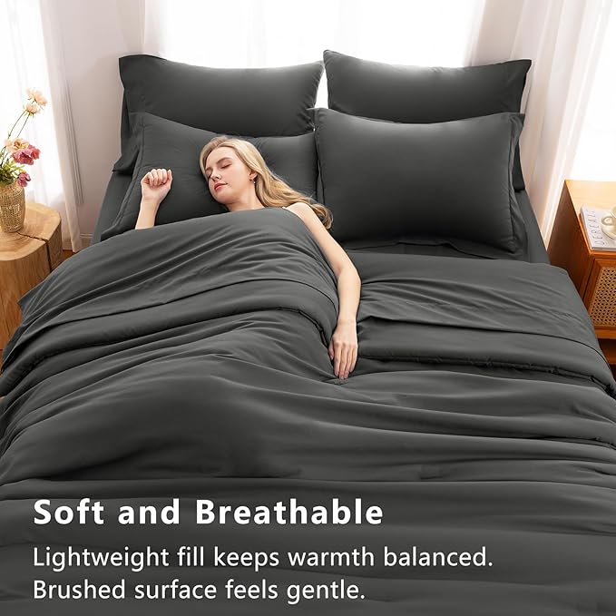 CozyLux California King Comforter Set Dark Grey, 7 Pieces Cal King Bed in a Bag - Image 5