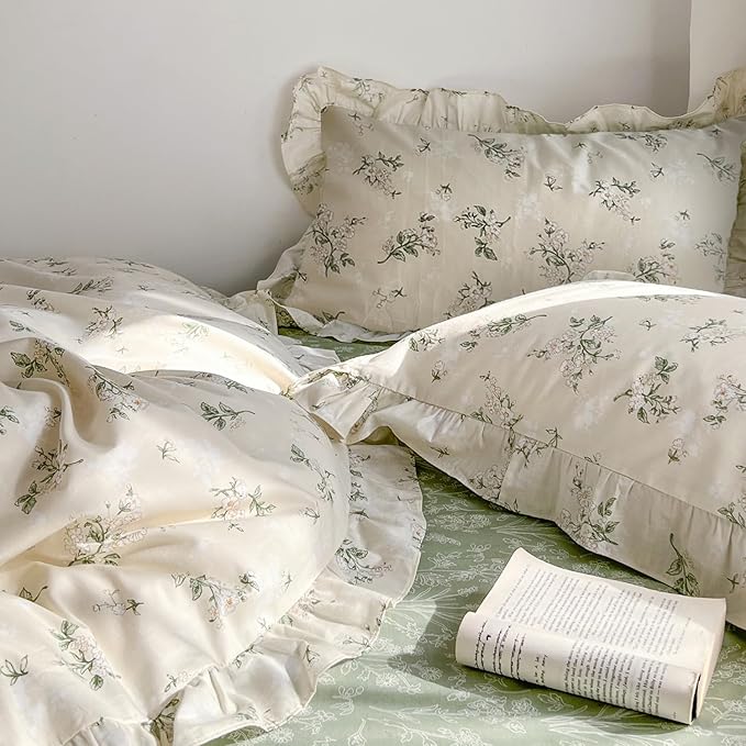 mixinni Reversible Sage Green Floral Duvet Cover Set Queen Size - Image 6