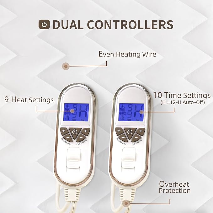 Bwarm Premium Multi-Zone Electric Heated Mattress Pad Queen Size, Dual - Image 4