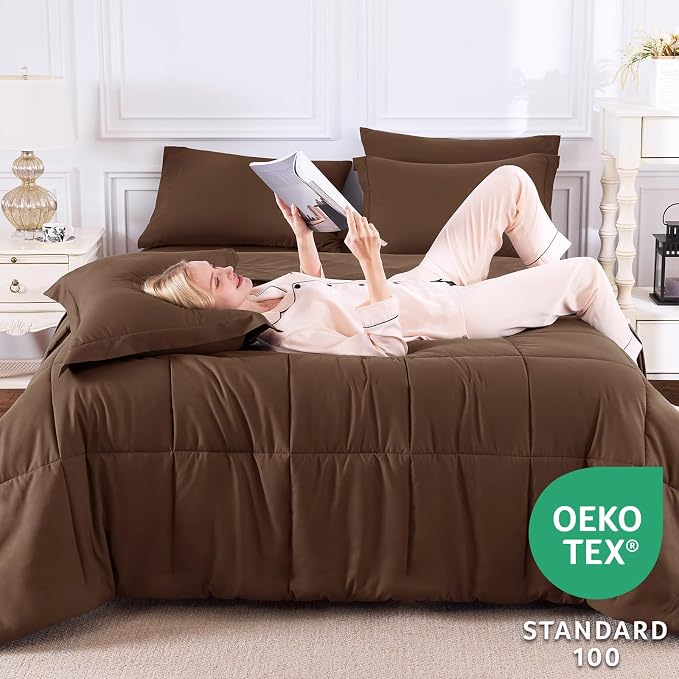 CozyLux Full Size Comforter Sets Brown - Image 3