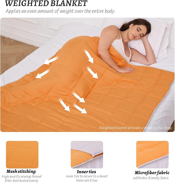 Weighted Blanket 15lbs Twin Size Orange Grey 48"x72" Weighted Blankets - Image 3