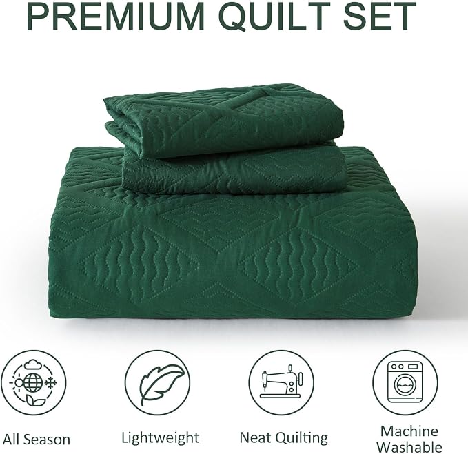 Yiran Quilts Queen Size, Emerald Green Spring Summer Bedspread Bedding Set - Image 8
