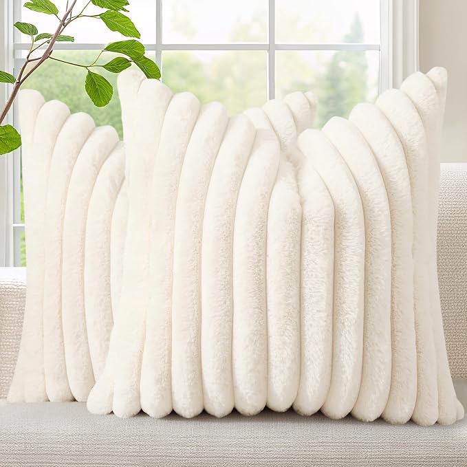 decorUhome Summer Cozy Faux Fur Throw Pillow Covers 24x24 Set of 2 Decorative by decorUhome