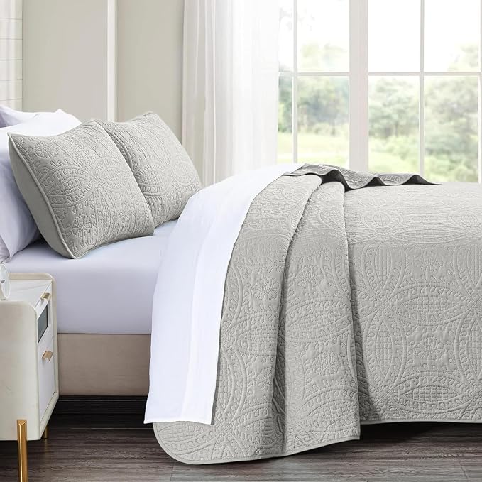 akkialla Quilts Queen Size, Light Grey Ultrasonic Full/Queen Quilt Set - Image 4
