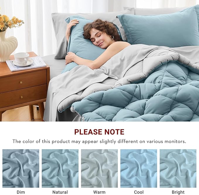 MUXHOMO 7 Pieces Queen Comforter Set, Reversible Bed in a Bag Queen Size - Image 4